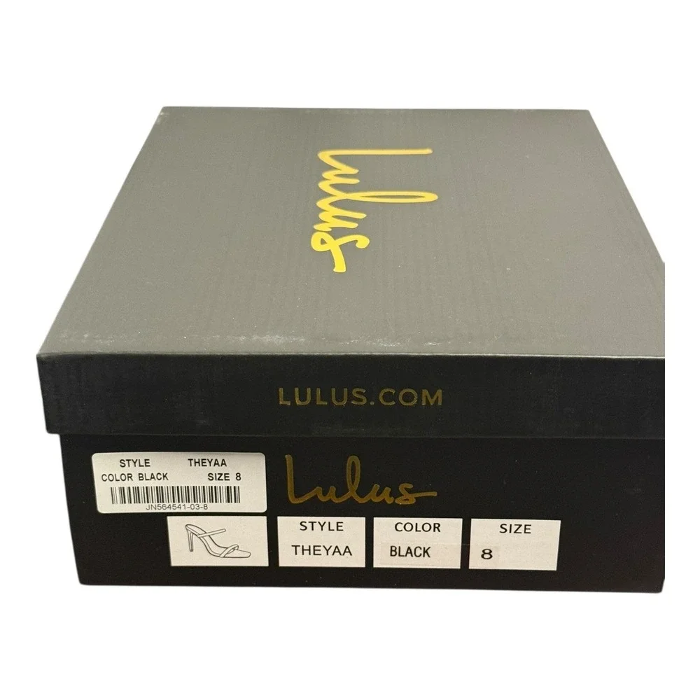 NIB Lulus Theyaa Black Faux Suede Square Toe High‎ Heel Sandals Size 8